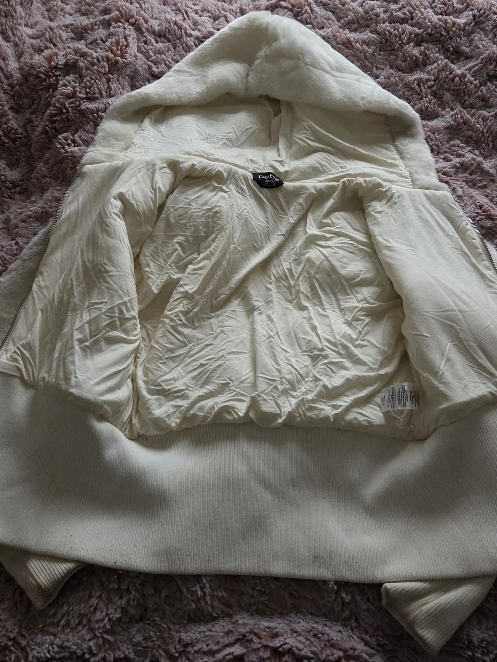 bebe Cream Faux-Fur Hooded Zip Teddy Jacket - Picture 2 of 12